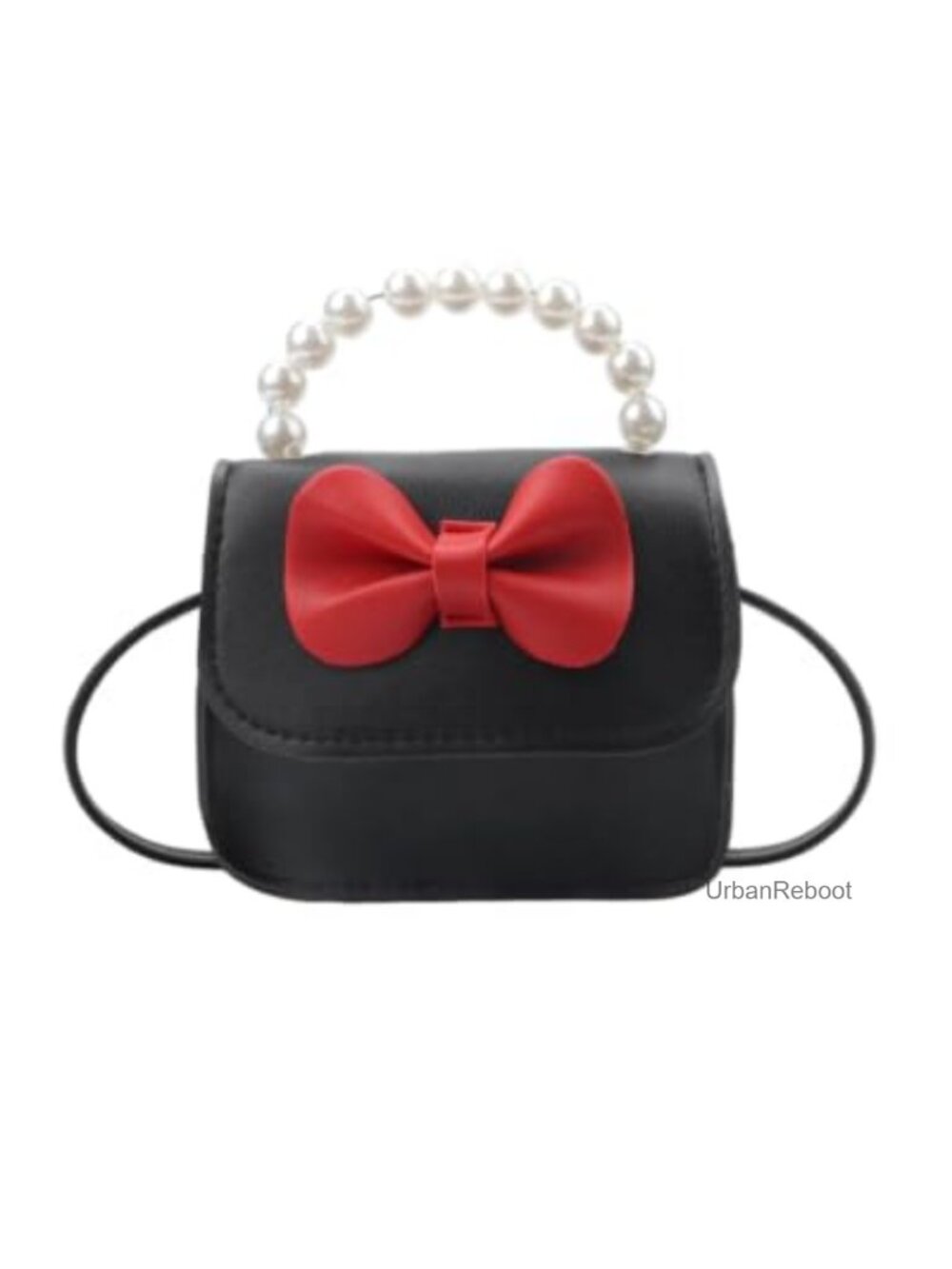 Girls Mini Crossbody Purse Faux Leather Pearl Handle Bow Small Handbag